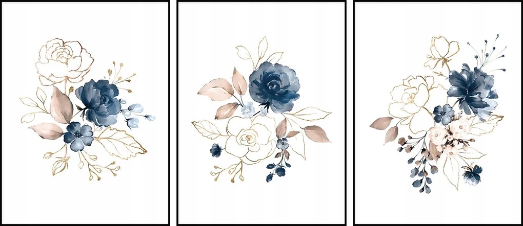 Triptichon poszter absztrakt Virágok grafika 3- 30x40