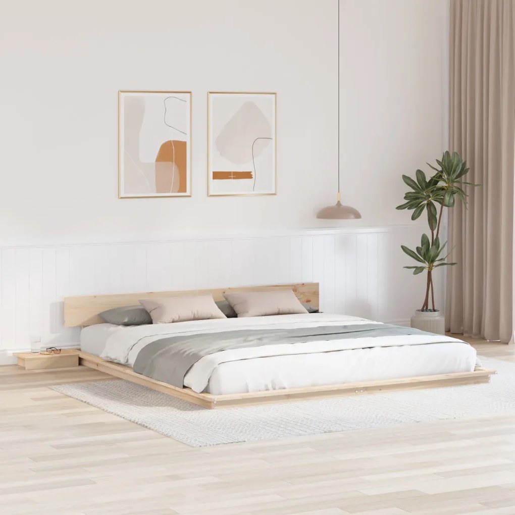 Padlói Ágykeret Éjjeli Asztalokkal 200x200cm Tömör Fa