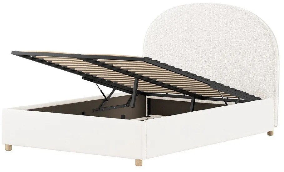 Fehér kárpitozott ágyneműtartós franciaágy ágyráccsal 140x200 cm Moon – Vipack