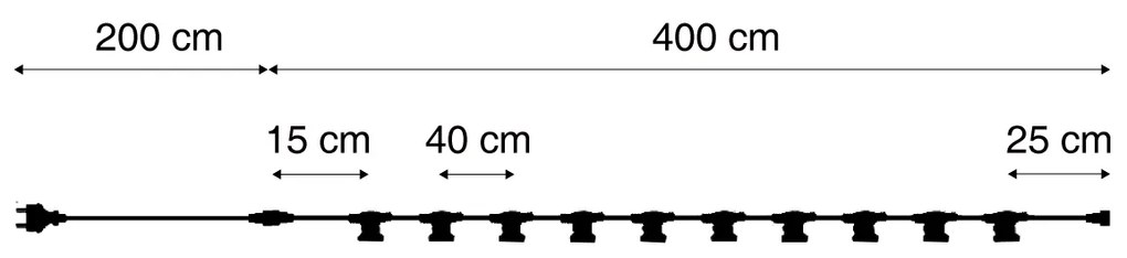 Összekapcsolható fekete fényfüzér dugóval 6m 10-izzós IP54 - Lubber