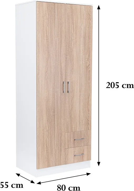 Miami gardróbszekrény 80x205 cm sonoma tölgy-fehér