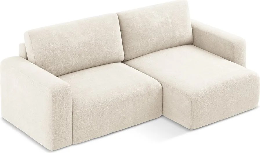 Krémszínű zsenília kinyitható-tárolóhelyes sarokkanapé (jobb oldali-heverő résszel) Kona – Makamii