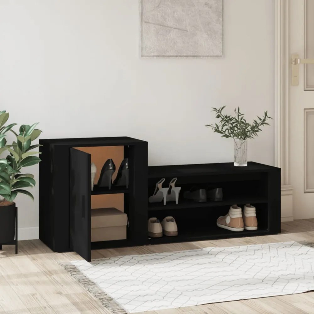 fekete szerelt fa cipősszekrény 130x35x54 cm