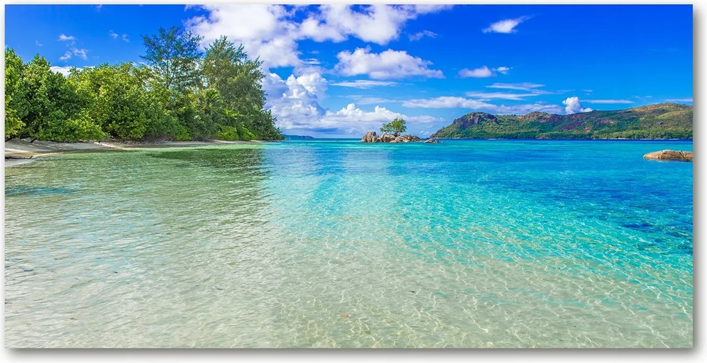 Konyhai panel Seychelle-szigetek tengerpart 140x70 cm Ragasztó