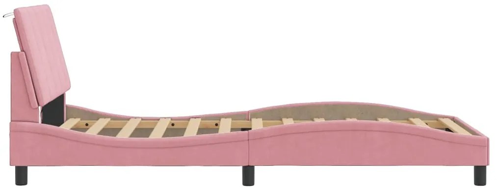 rózsaszín bársony ágykeret LED-ekkel matrac nélkül Hanko 100 x 200 cm