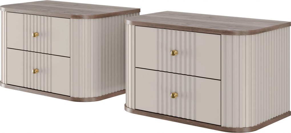 Vesper függő éjjeliszekrény készlet 56 cm - kasmír / diófa / arany fogantyúk