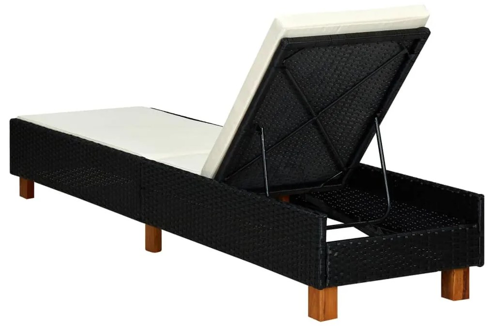 Fekete polyrattan napozóágy párnával
