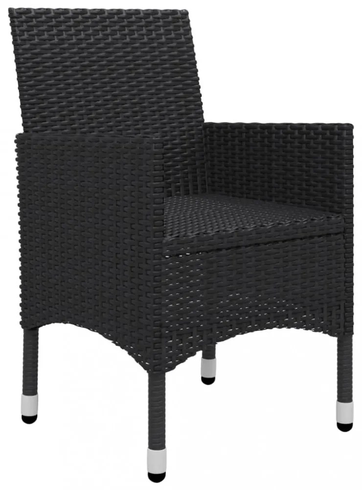 3 részes fekete polyrattan és edzett üveg bisztrószett