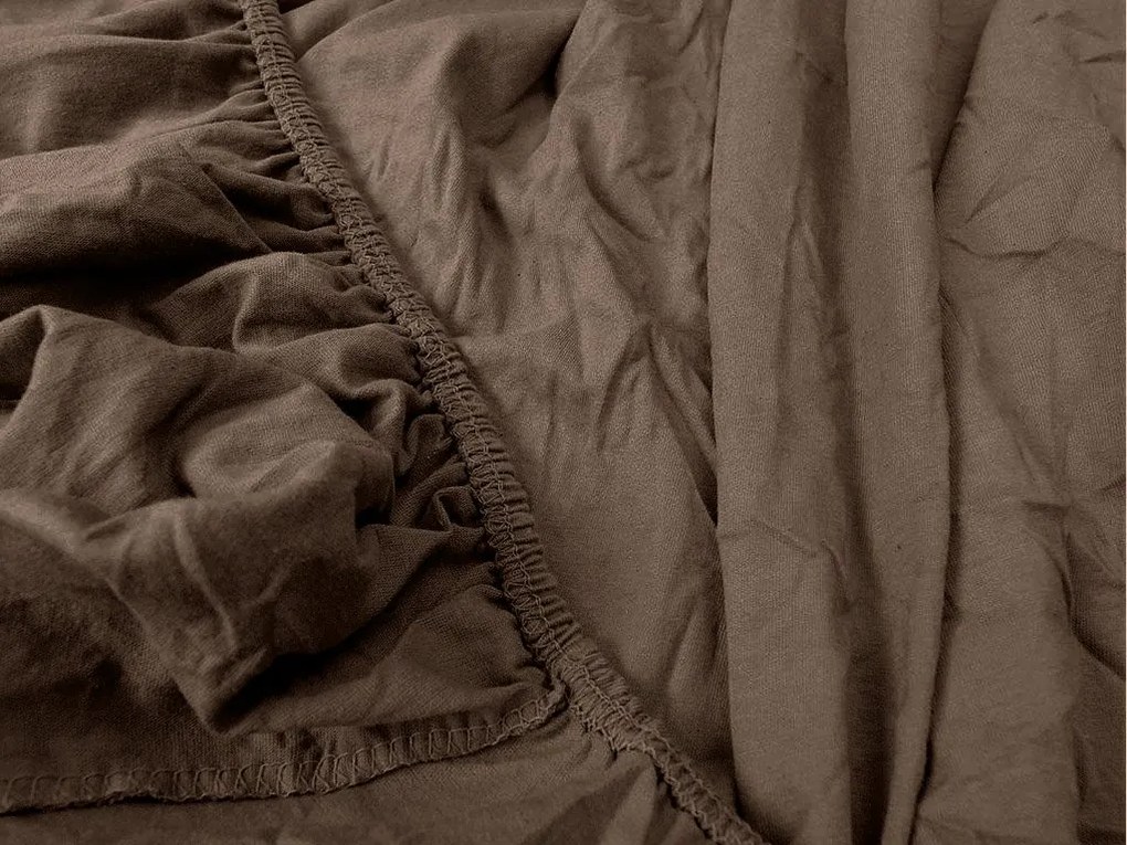 Jersey gumis lepedő lycrával sötétbarna 180 x 200 cm