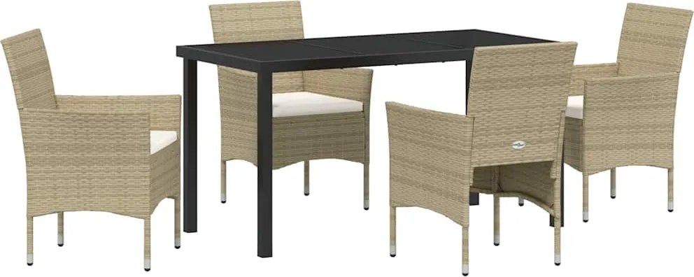 vidaXL Kert étkező szett párnával 5 pcs Bézs polirattan