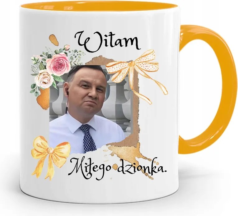 Duda András Sárga Elnöki Bögre Nyomtatott Mintával