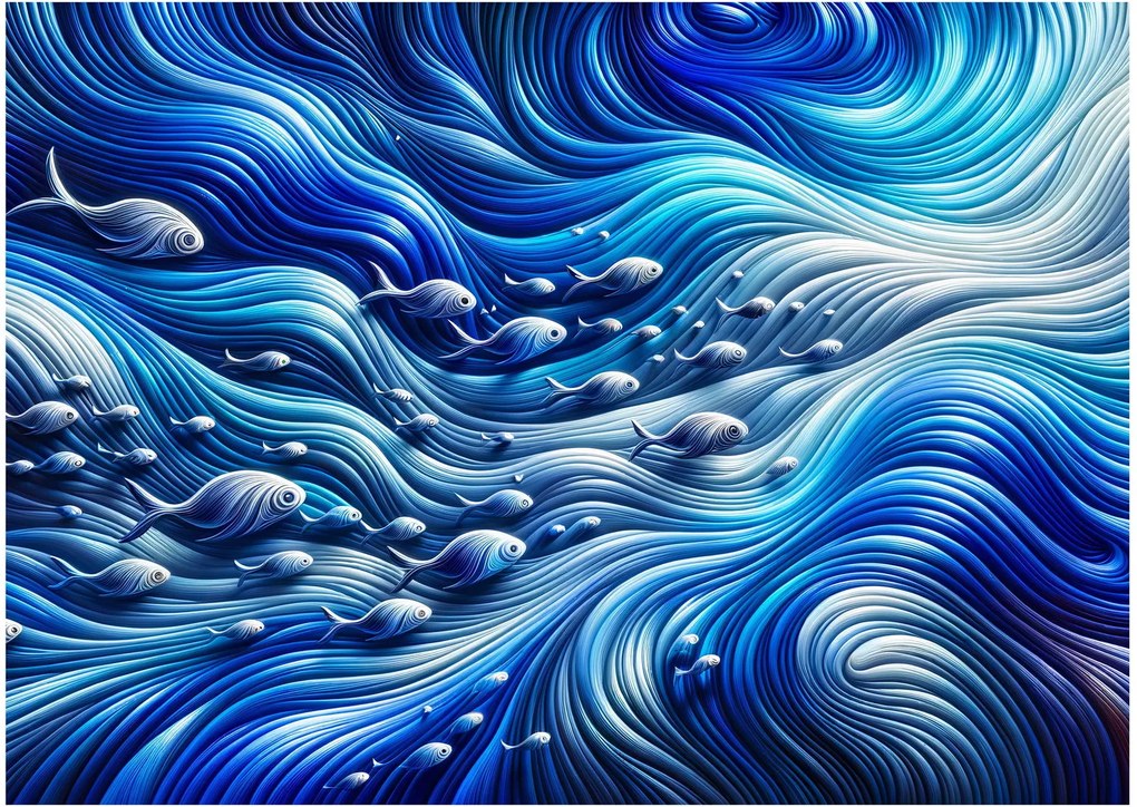 Üveg kép – Halak a hullámokban (70x50 cm)
