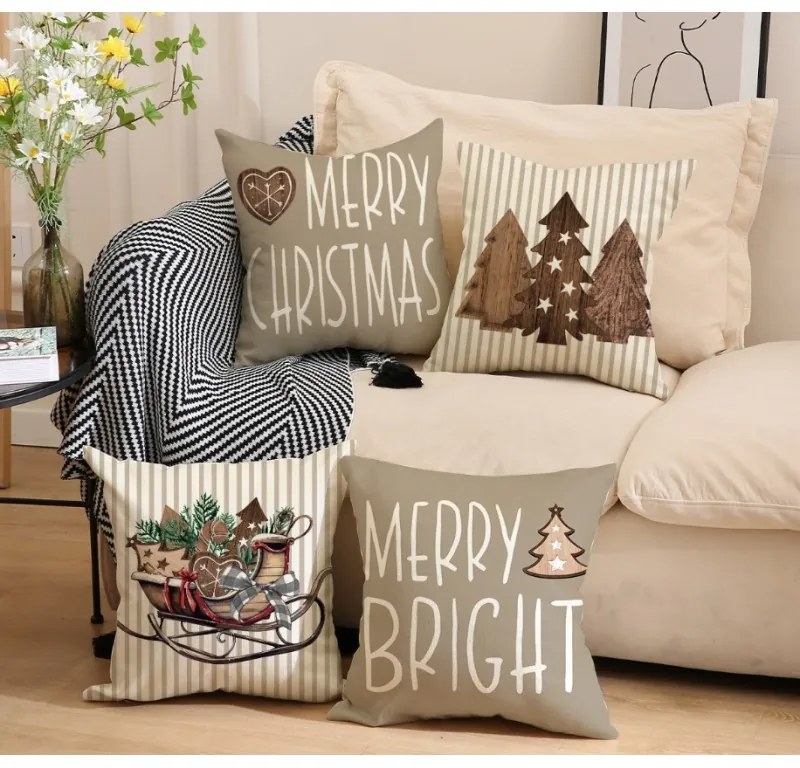 Karácsonyi párnahuzat SLEIGH 45x45 cm, bézs
