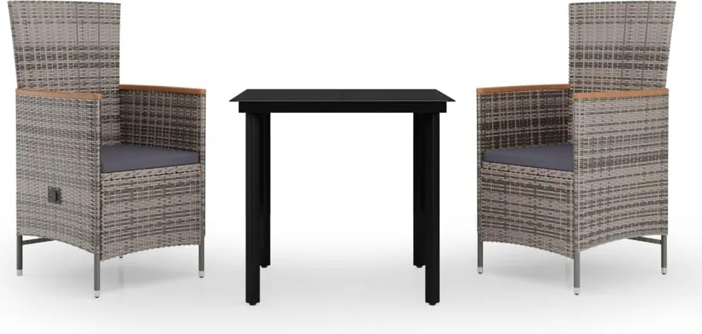 vidaXL 3 részes szürke kerti étkezőgarnitúra párnákkal