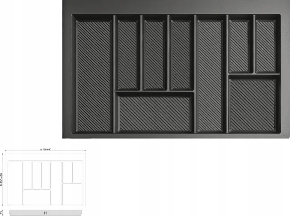 Max fiókbetét 80cm-es szekrényhez evőeszköztartó grafit Rejs