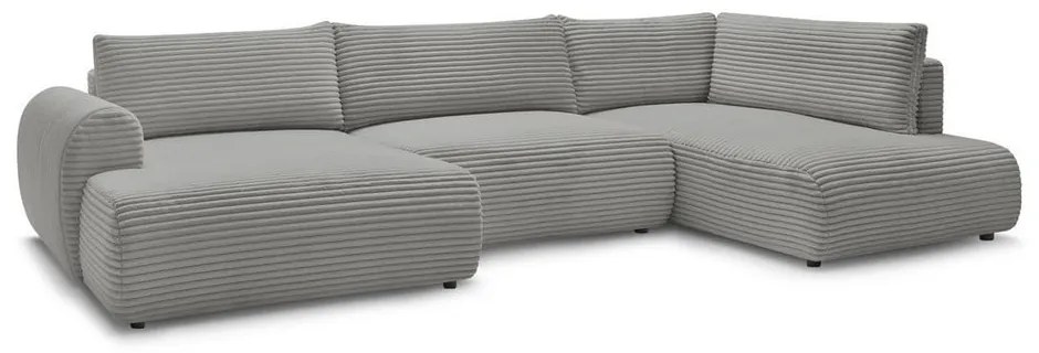 Sötétszürke kordbársony kinyitható-tárolóhelyes sarokkanapé (jobb oldali-U alakú) Lucien – Bobochic Paris