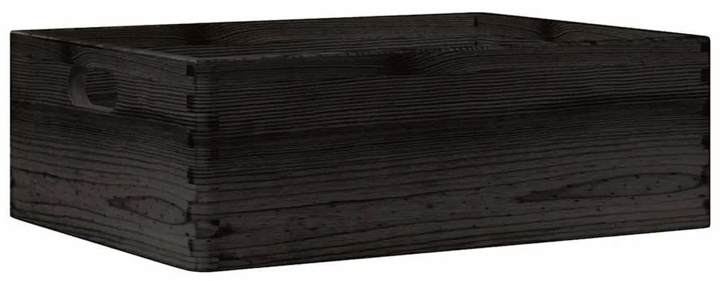 Fa doboz fogantyúkkal fekete 40x30x13 cm tömör fa fenyő