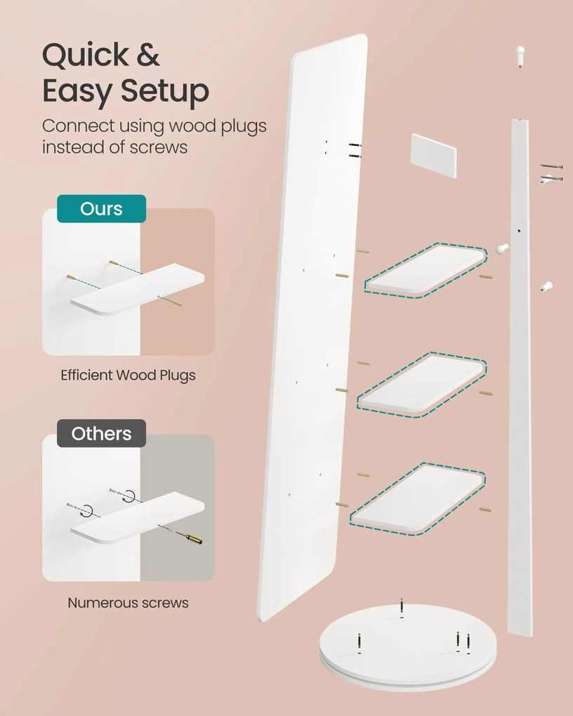 SONGMICS álló tükör, 360°-ban forgatható, 163 x 45 cm, felhőfehér