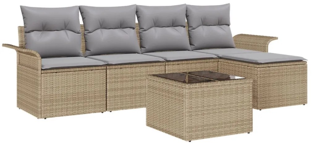 Kerti Kanapé Szett párnával tárolóval 6 pcs Bézs Poli rattan