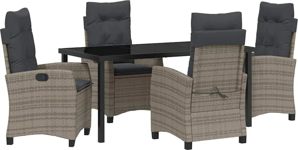 vidaXL Kert étkező szett párnával 5 pcs Szürke polirattan