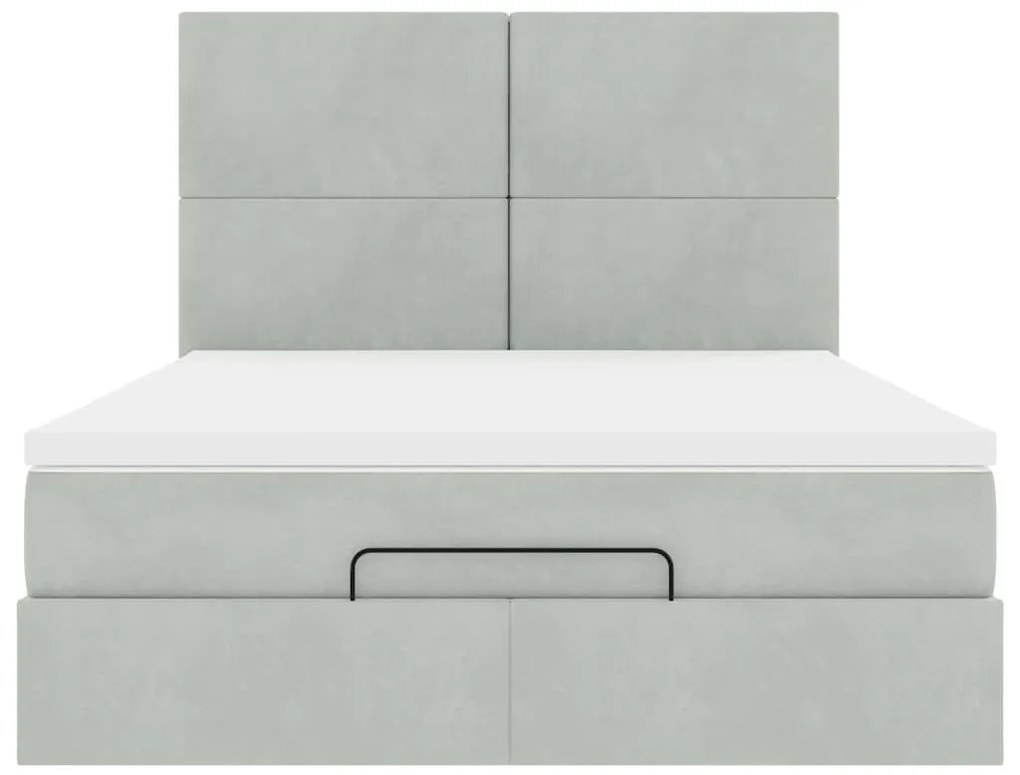 Ottomán ágykeret matracokkal világosszürke 140x190cm bársony