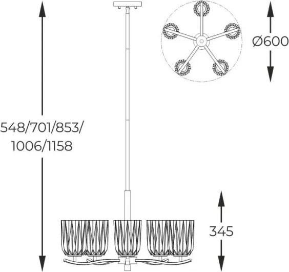 Zuma Line TAZZA P0590-05B-V7AC Függőlámpa 5x40W/E14 IP20