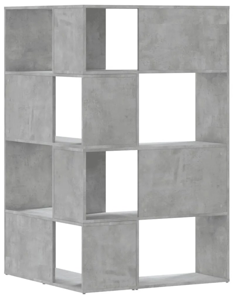 4 szintes betonszürke szerelt fa sarokkönyvespolc 85x85x140 cm