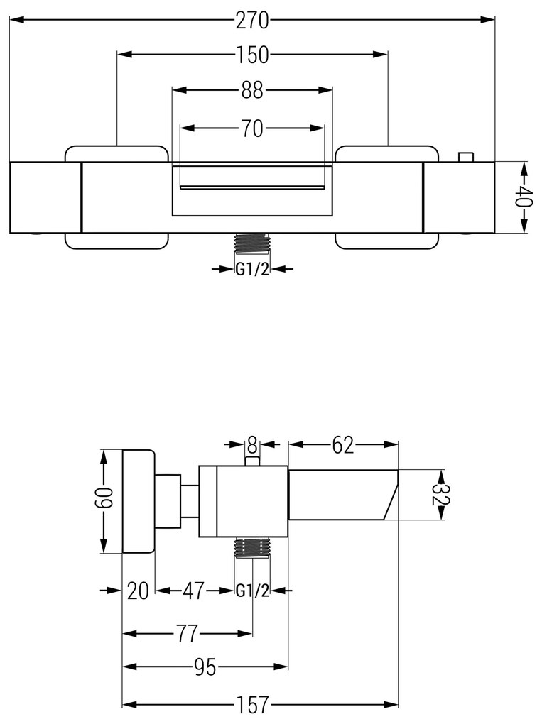 Mexen Carl kád-zuhany szett esőzuhannyal és fürdő termosztatikus csapteleppel Cube, króm, 77360240-00