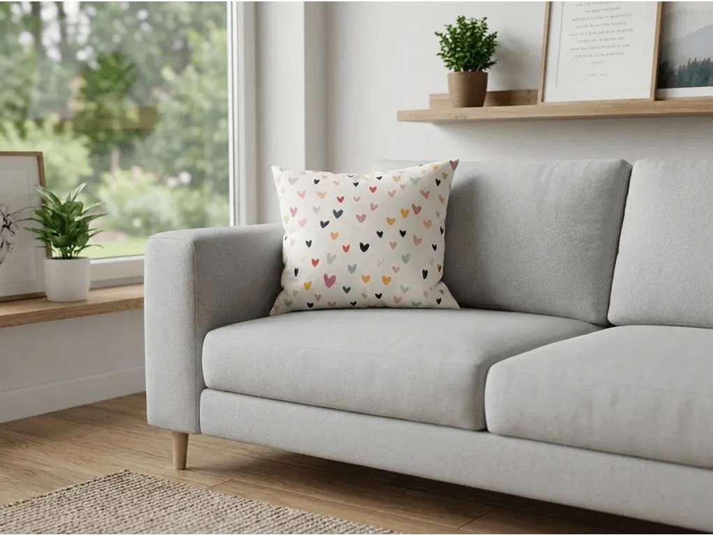 Pamut párnahuzat DOTHEARTS POLY 45x45 cm, krémszínű