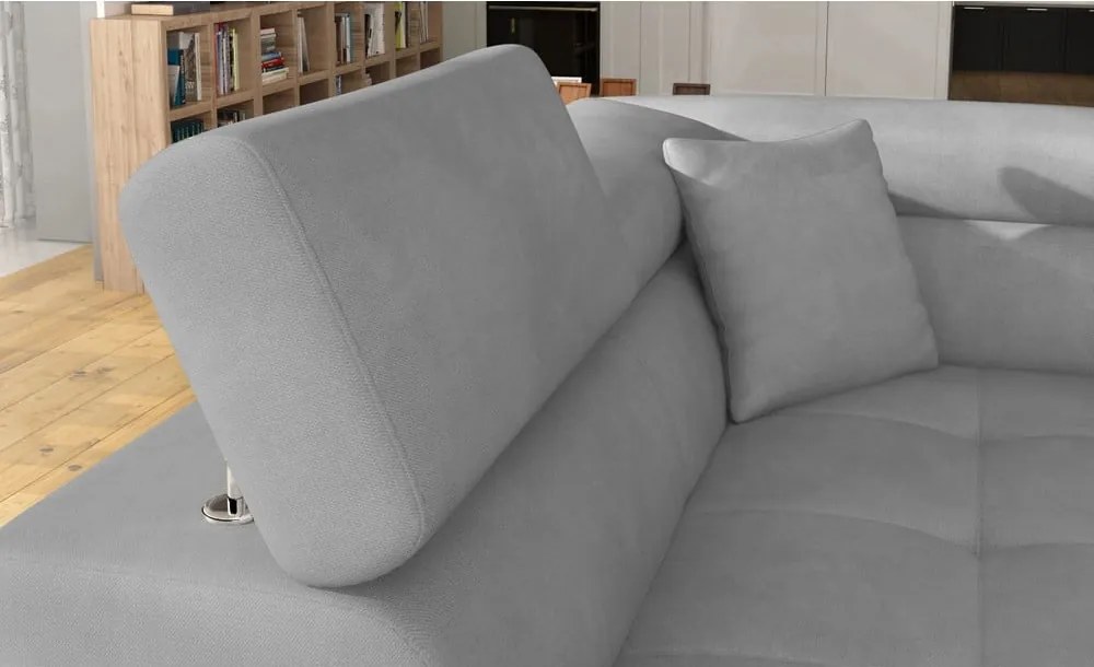 Világosszürke bársony kinyitható-tárolóhelyes sarokkanapé (bal oldali-L alakú) Anton – ELTAP