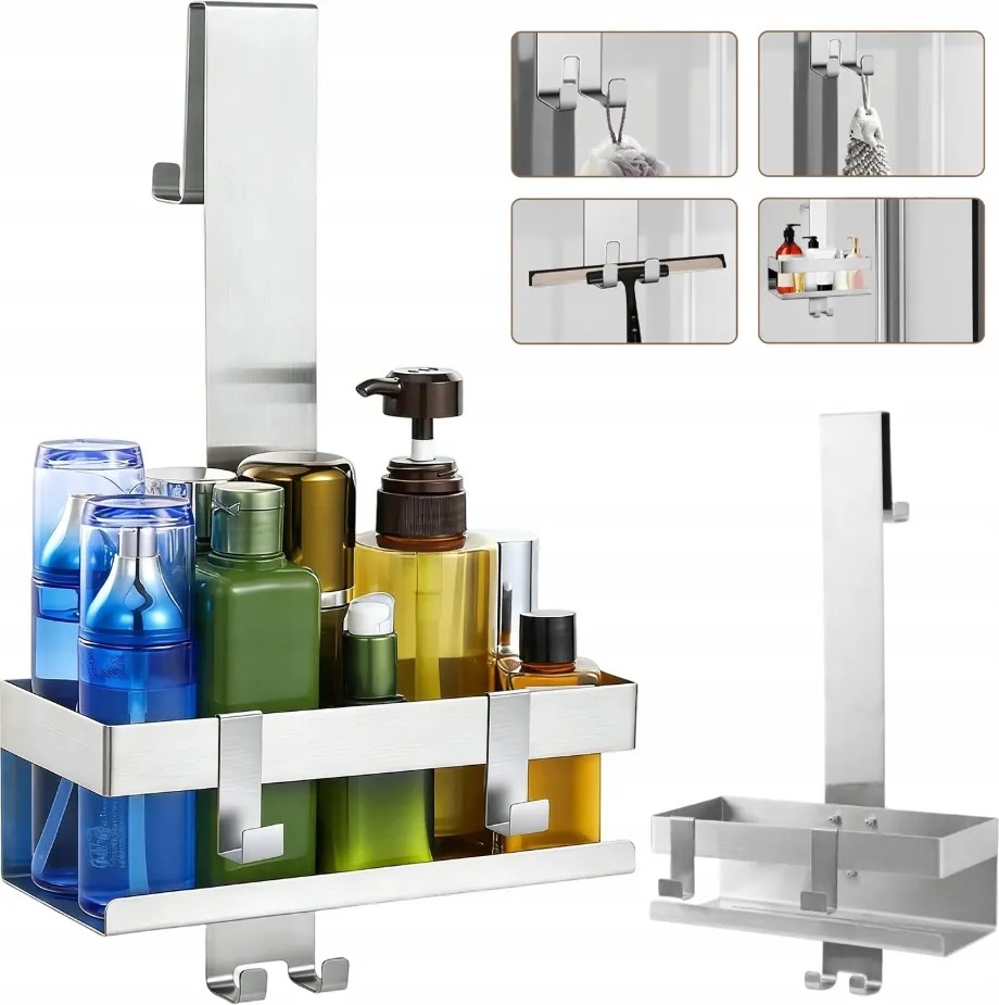 Függő Fürdőszobai Zuhanypolc, Függesztett Üvegrendező,ezüst