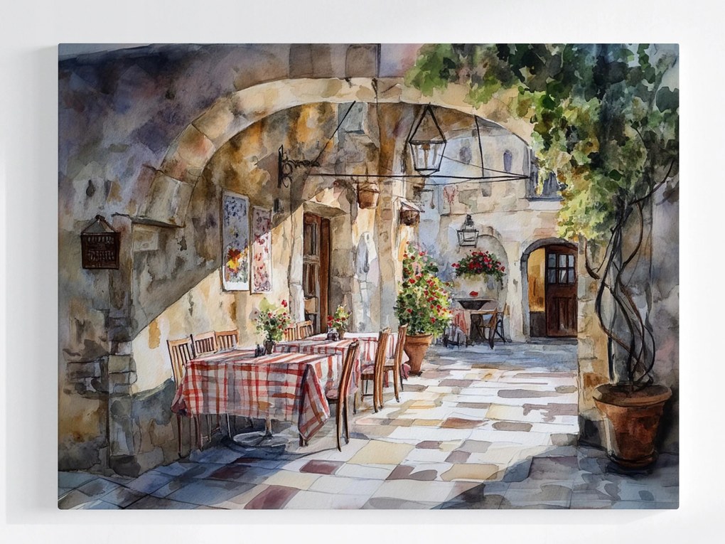 Vászonkép Canvas Akvarell Étterem Olaszország Trattoria 80x60
