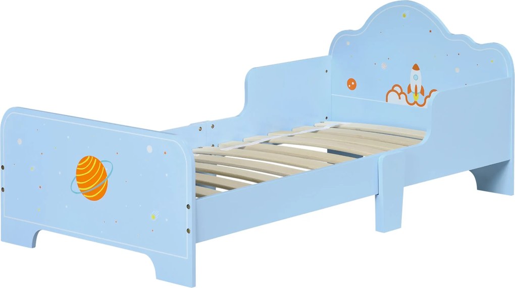 ZONEKIZ Gyerekágy 3-6 Éveseknek 143x74x59 cm Fa Gyerekágy Biztonsági Korláttal Max 80 kg Teherbírás Modern Gyerekszoba Bútor Kék | Aosom