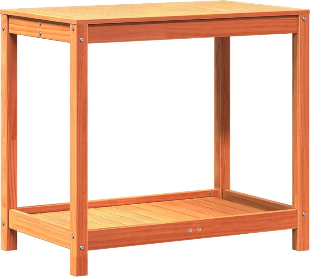 vidaXL viaszbarna tömör fenyőfa ültetőasztal polccal 82,5x50x75 cm