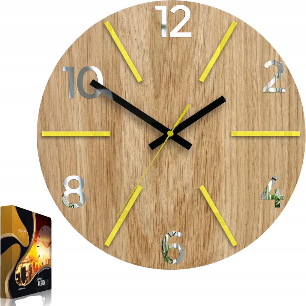 Falióra Fa Tölgy Akril Aksel Wood Yellow Mirror Kerek