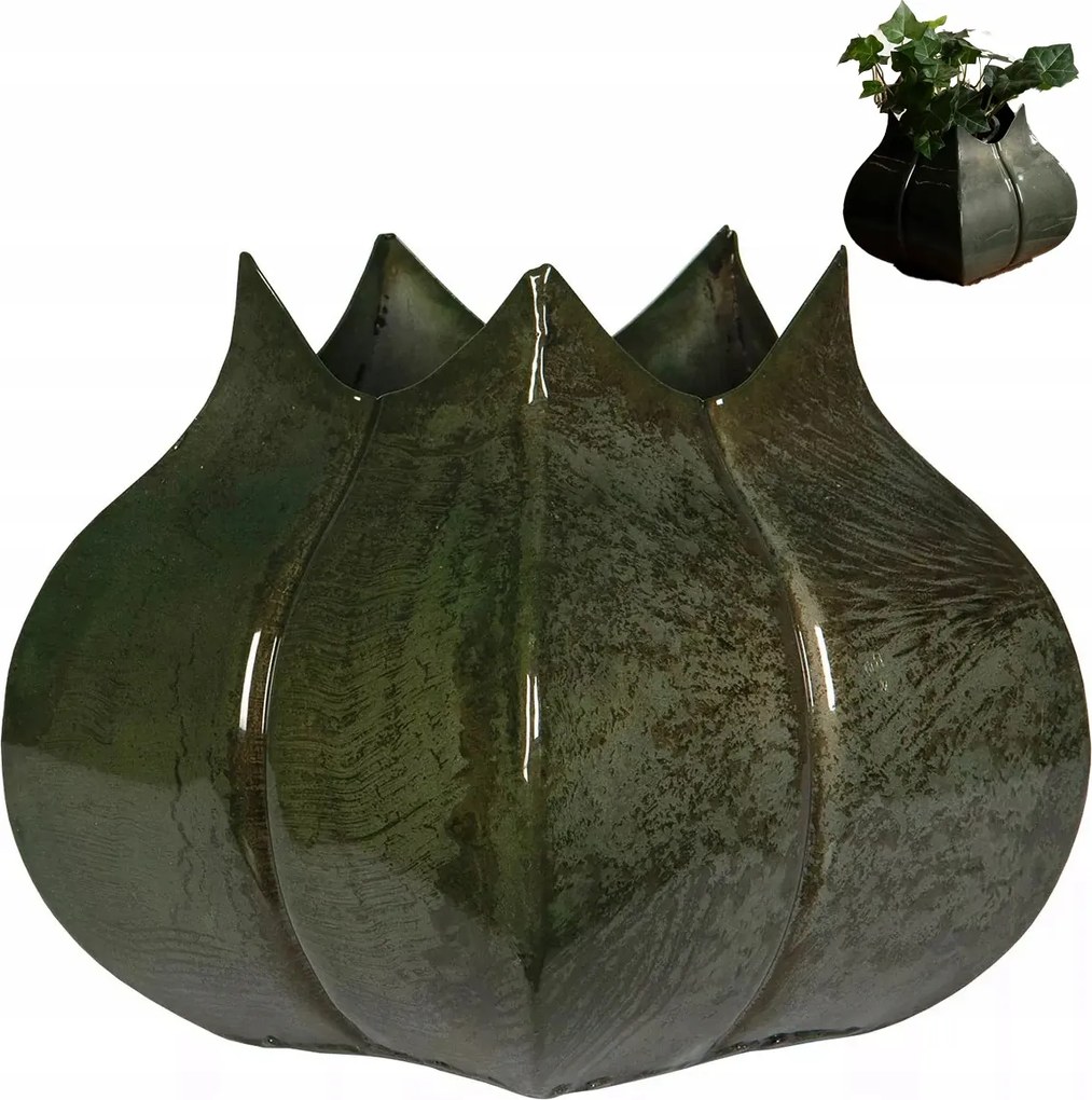 Virágváza Zöld Fém 22cm loft nappali lakberendezés