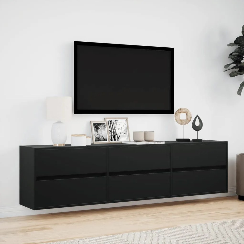 fekete falra szerelhető TV-szekrény LED-del 180 x 31 x 45 cm
