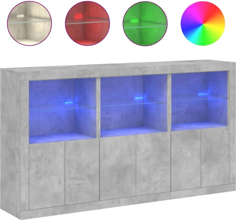 vidaXL betonszürke tálalószekrény LED-világítással 181,5 x 37 x 100 cm