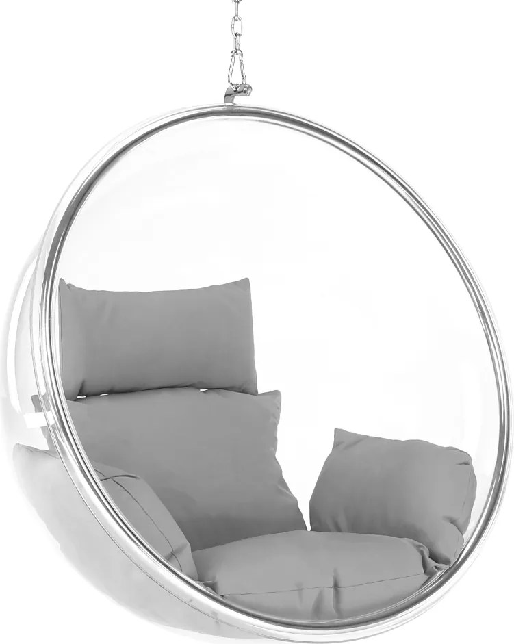 Függő fotel, átlátszó/ezüst/szürke, BUBBLE NEW TYP 1