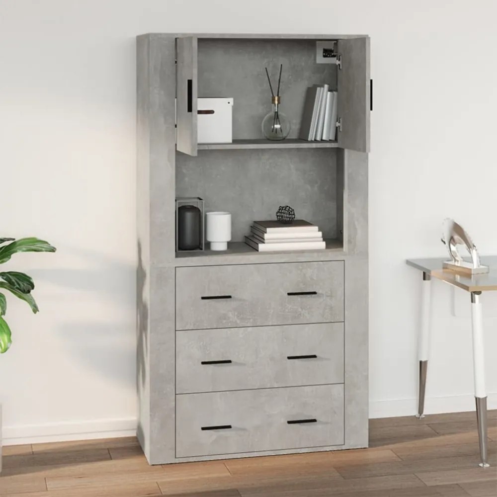 betonszürke szerelt fa faliszekrény 80 x 313 x 80 cm