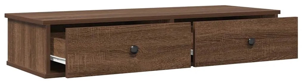 barna tölgy szerelt fa falipolc fiókokkal 100 x 37,5 x 19 cm