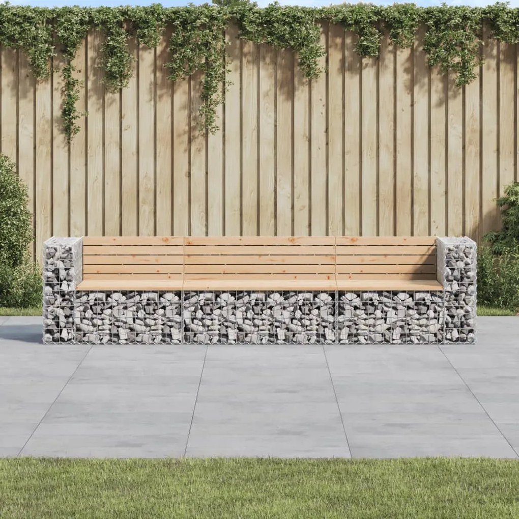 vidaXL tömör fenyőfa gabion kerti pad 287x71x65,5 cm