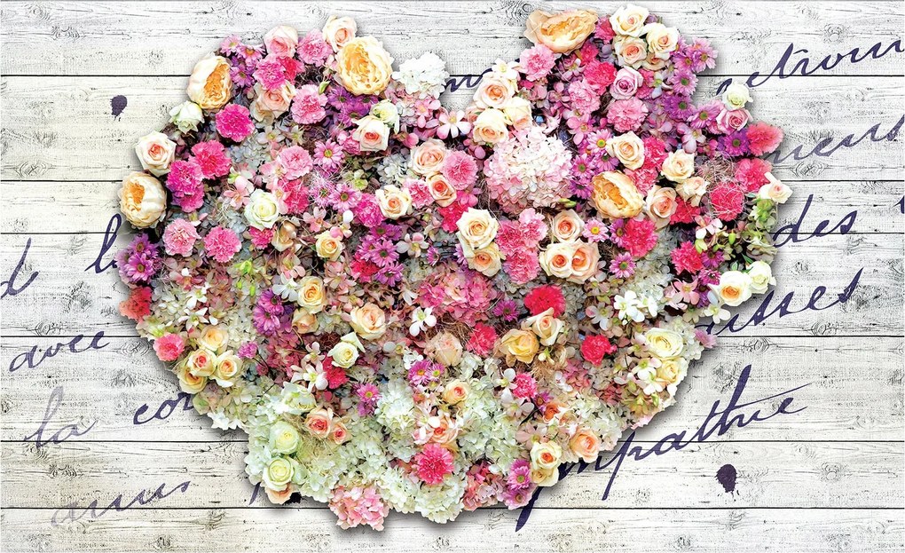 Flizelin fotótapéta Virágos szív fa rózsaszín felirat 368x254 +ragasztó