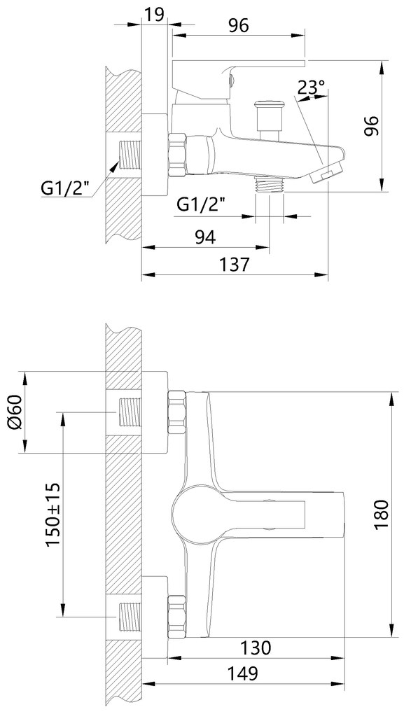 Invena Bralos, falra szerelhető kádcsaptelep, króm, INV-BW-07-001-A