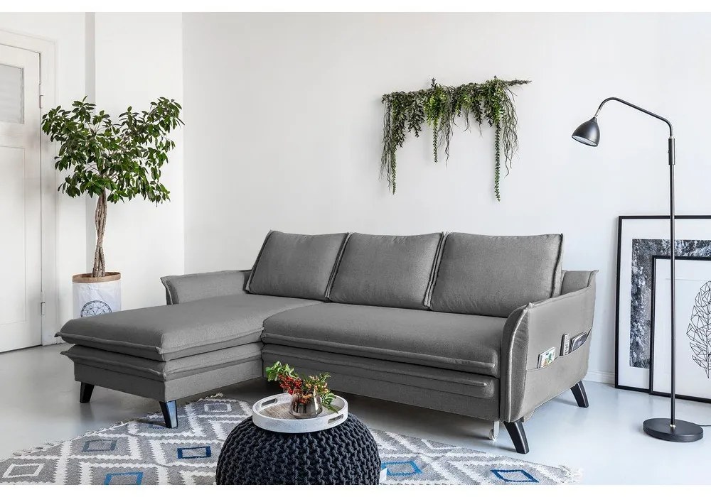 Charming Charlie sötétszürke kinyitható sarokkanapé, bal oldali - Miuform