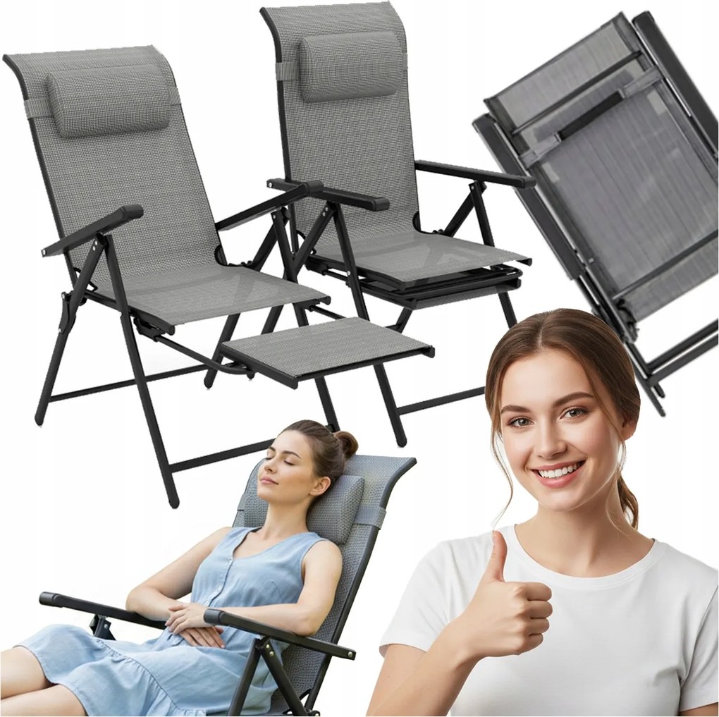 Kerti székek Összecsukható napozóágyak 10 fokozatban állítható lábtartó 2 db