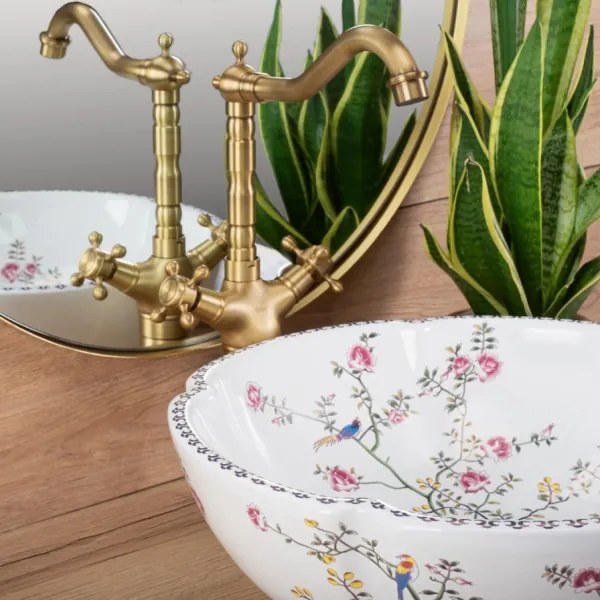 REA-U7504 - FELICIA ráépíthető mosdó, átm. 42,5 cm, kerámia/virágmintás