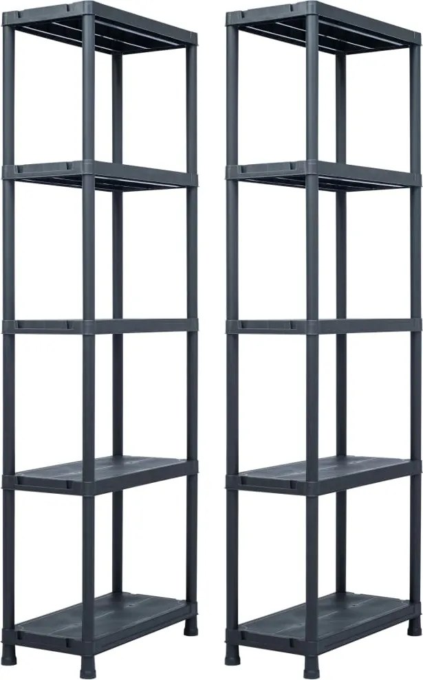 vidaXL 2 db fekete műanyag tároló polc 125 kg 60 x 30 x 180 cm