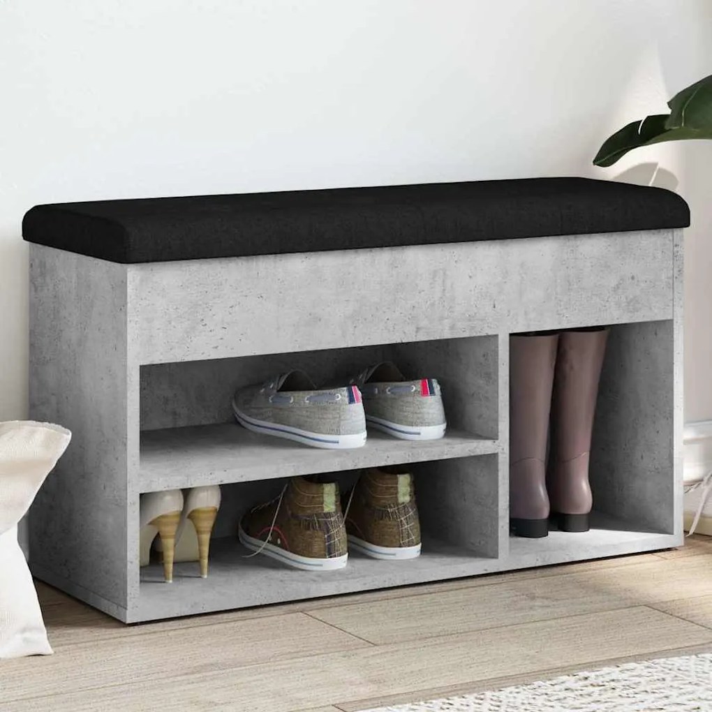 betonszürke szerelt fa cipőtároló pad 82 x 32 x 45,5 cm