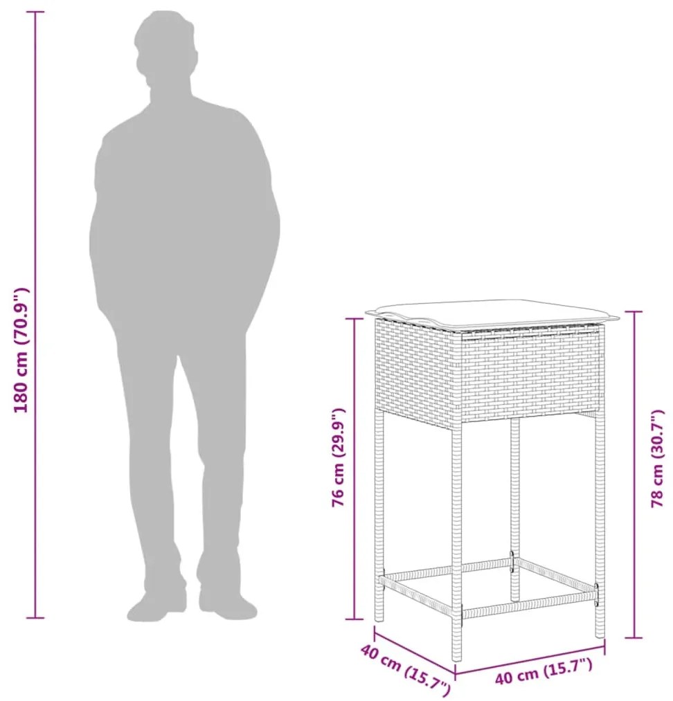 2 db világosszürke polyrattan kerti bárszék párnával